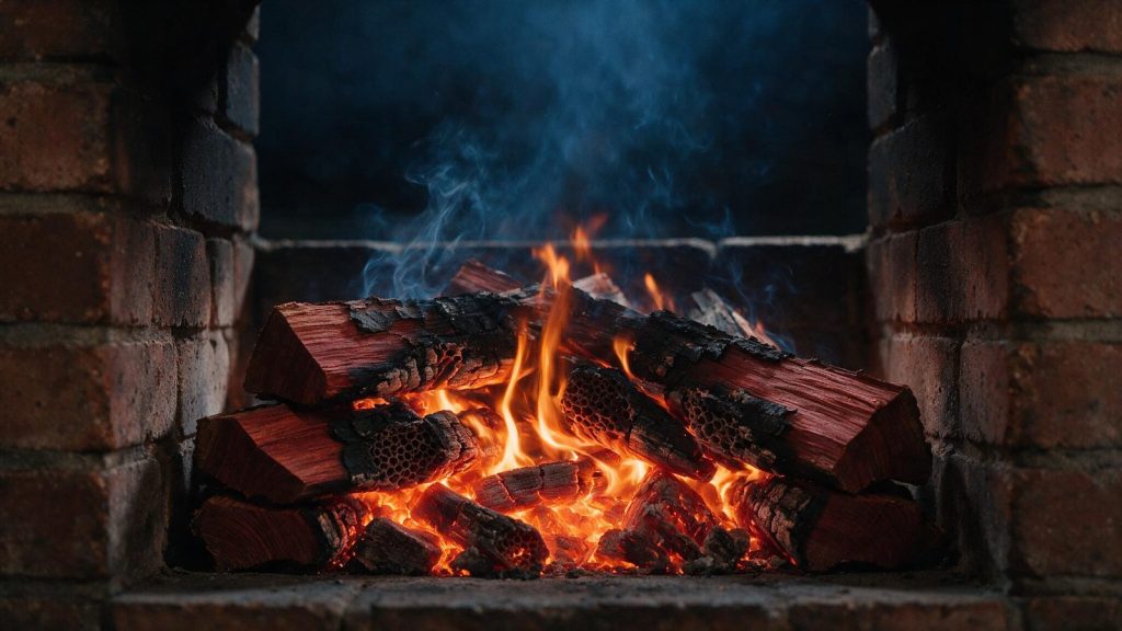 Cherry wood coals glowing in a firebox.